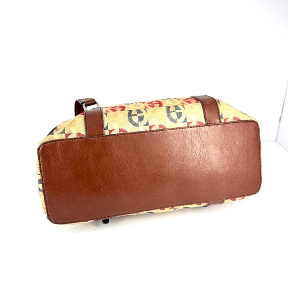 Etienne Aigner Monogram Canvas Shoulder Tote Brown Faux Leather Trim - Picture 6 of 16